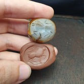 Genuine Ancient Agate Stamp Seal Intaglio Signet,Sassanian Engraved Pendant Bead